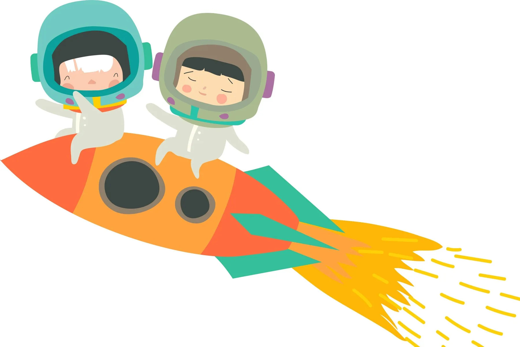 Two children flying a rocket