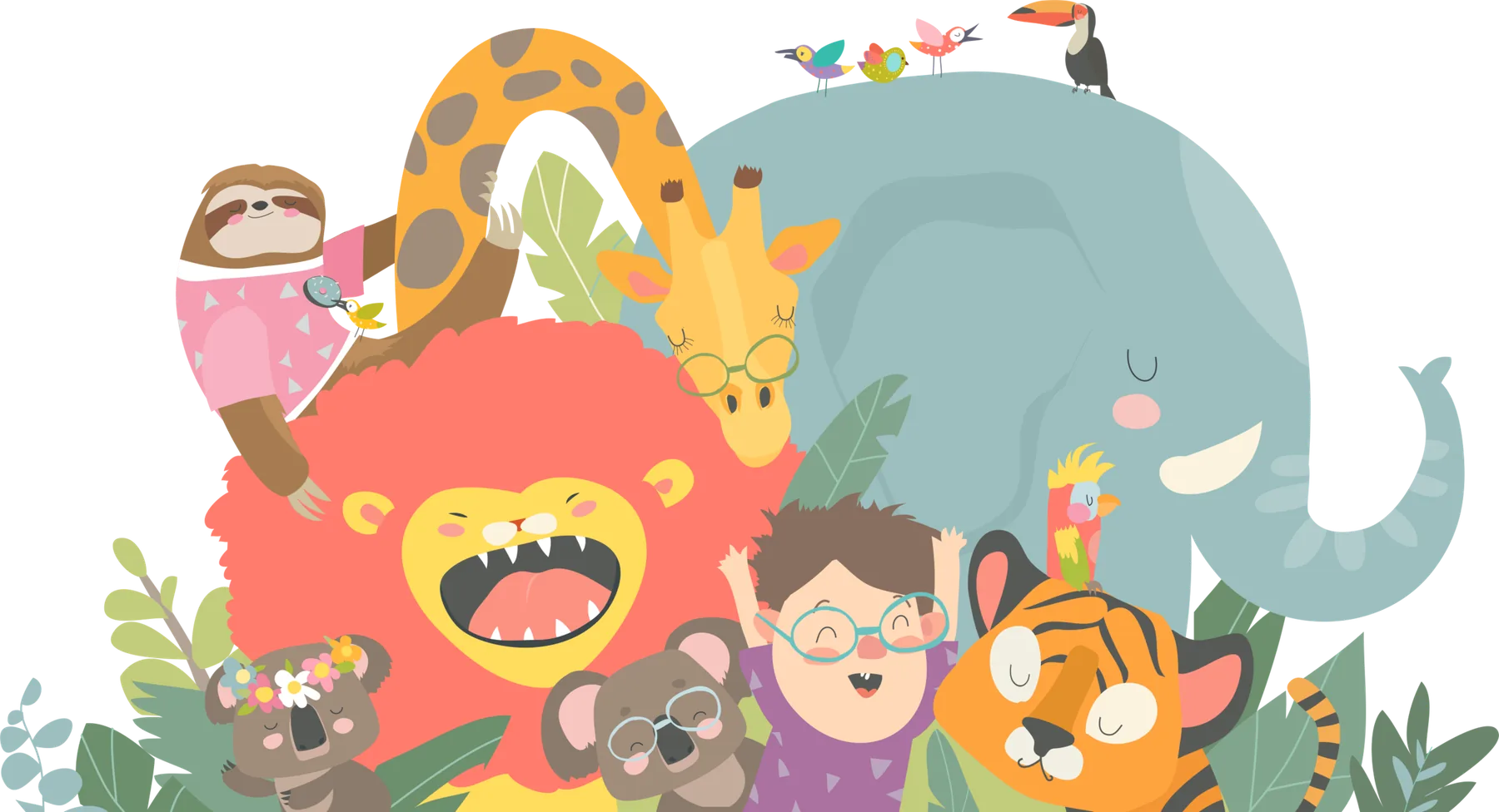 Jungle animals having fun